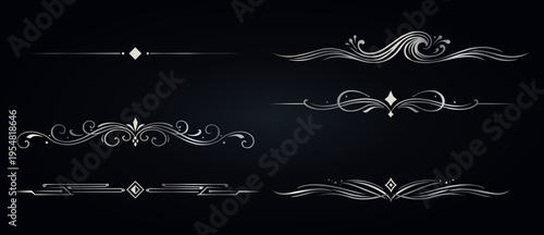 Elegant Silver Divider Set with Decorative Flourish and Vintage Line Ornaments