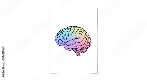 Vibrant Rainbow-Colored Human Brain Illustration.