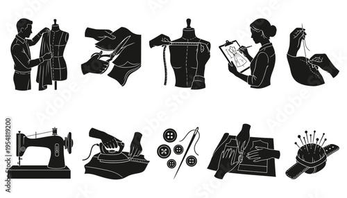 Tailoring and sewing process silhouettes for fashion industry