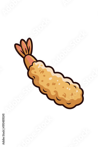 Crispy fried shrimp tempura food cartoon illustration on white background
