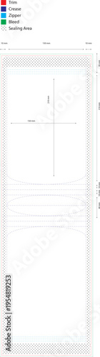 Professional stand up pouch dieline template with zipper and seal area