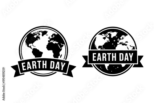 Earth Day logo templates with globe and banner design elements for ecology awareness campaigns
