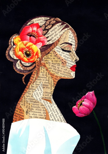Cuadro en lienzo The illustration is an expressive mixed-media collage, executed in a vintage style