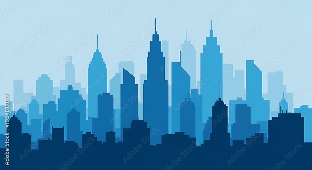 Fototapeta premium Cityscape Silhouette - Urban Skyline in Shades of Blue.