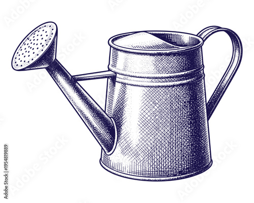 Vintage watering can for garden plants vector sketch