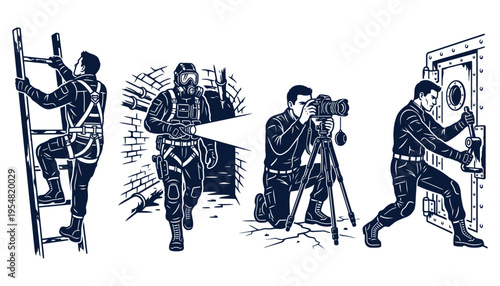 Urban exploration adventure set with industrial characters