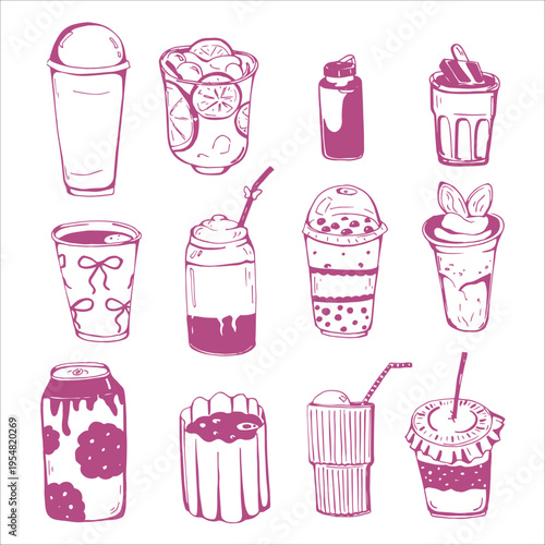 Whimsy hand drawn Cute Different Drinks set 