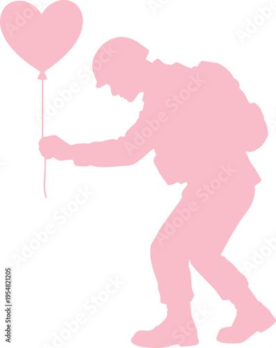 Soldier Choosing Peace Silhouette with Heart Balloon – Anti War