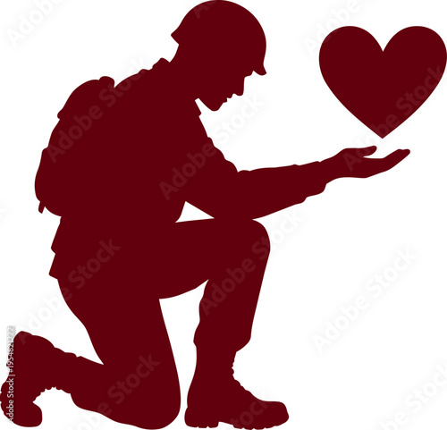 War vs Peace Silhouette – Soldier Presents Heart and Chooses Love and Peace