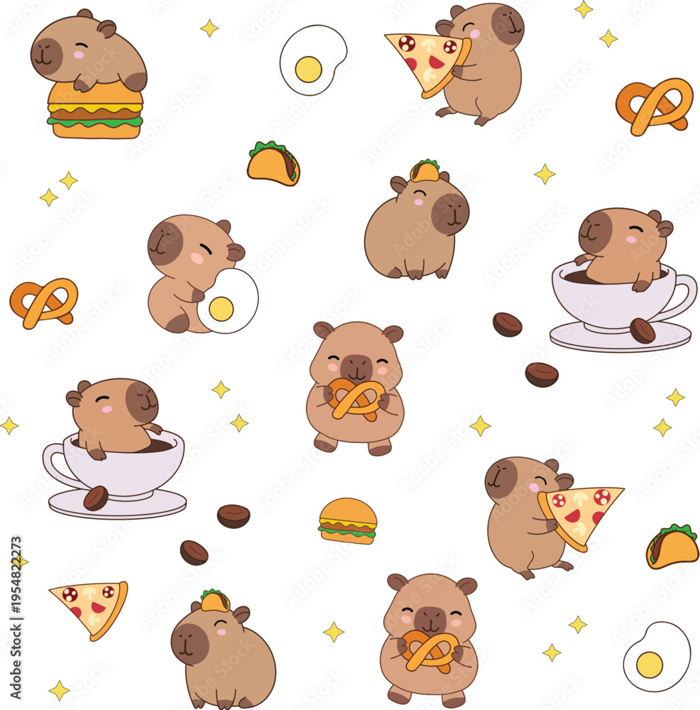 Fototapeta premium Capybara with Foods