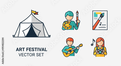 Vector Art Festival Icons Depicting Creative Activities and Events.