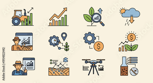 Colorful Smart Agriculture Technology Icons Set Vector Illustration.