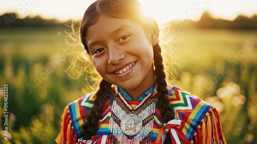 Young native american girl smiling in nature