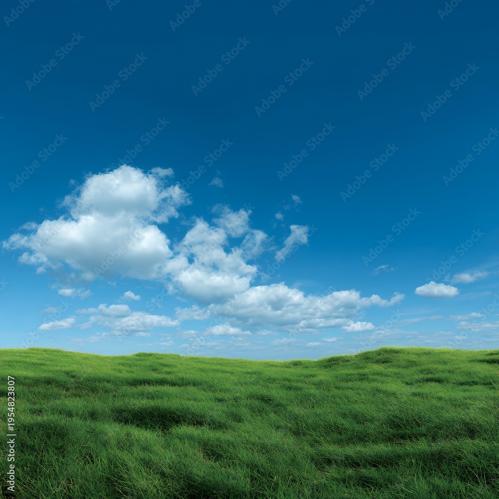 Fototapeta premium Green Field Under Blue Sky with Clouds