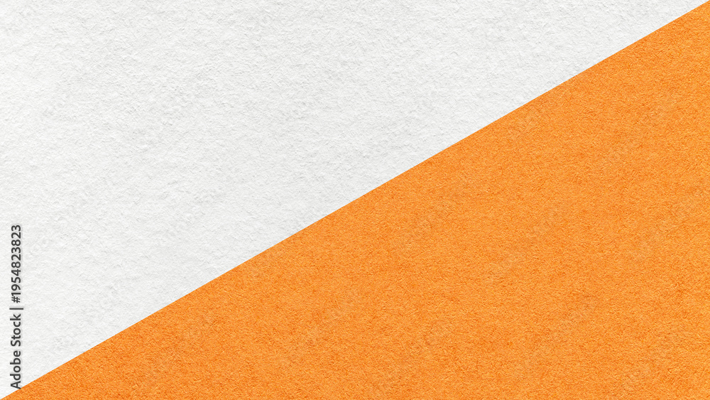 Fototapeta premium White paper texture two color background with orange diagonal split and copy space for template, banner, presentation