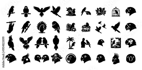 parrot-silhouette-set-tropical-bird-icons-pirate-jungle-scenes-exotic-wildlife-vector