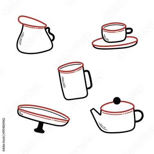 Japanese kitchen tableware set with teapot, cup and bowl