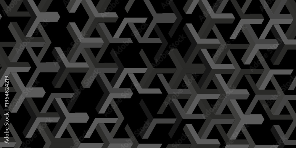 Obraz premium abstract black and gray isometric decoration geometric cube background. vector triangle tile design. Decoration mosaic design retro seamless element wallpaper.