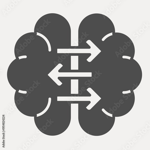 Brain and three reciprocal arrows solid icon, knowledge concept. Vector graphics. Human brain sign and editable stroke, glyph style icon for mobile or web design.