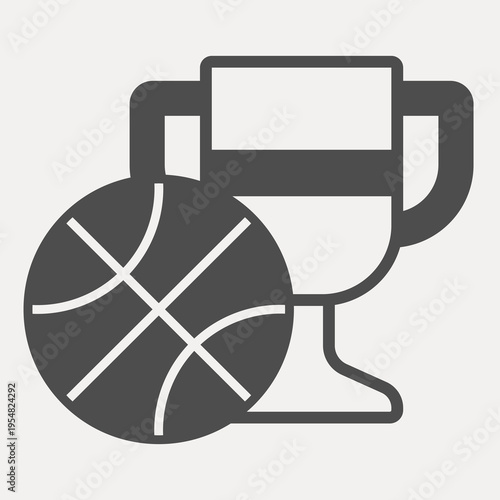 Basketball ball and cup solid icon, sport concept. Vector graphics. Ball with winner trophy sign and editable stroke, glyph style icon for mobile or web design.