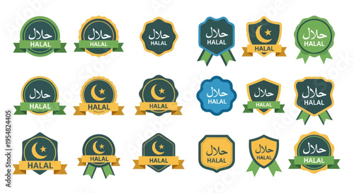 Halal Certified Food Labels: A Collection of Islamic Dietary Compliance Seals.
