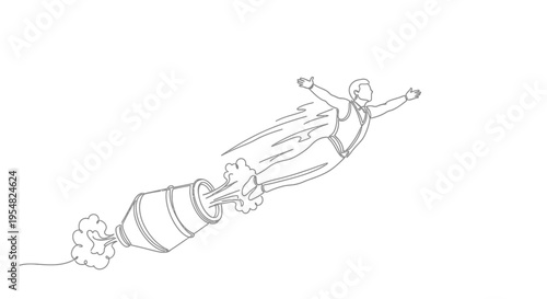 Businessman Flying with Rocket Pack - Business Growth and Success Concept