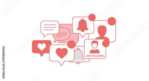 Social media icons and symbols.