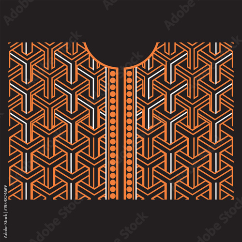 Geometric orange and white pattern print design for traditional african shirt or kaftan top wear