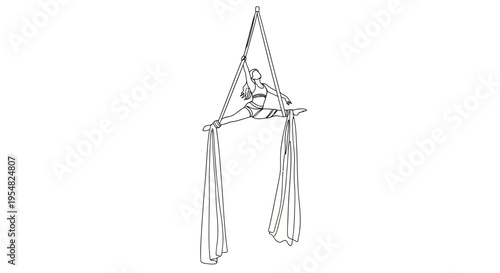 Aerial Silks Performer in Split Pose Suspended High Above
