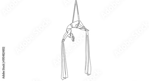 Aerial Silks Performer Woman Arching and Hanging Upside Down