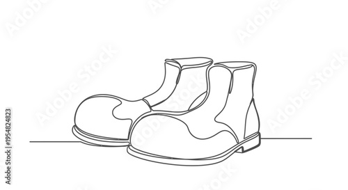 Clown Shoes Outline, Funny Footwear, Costume Accessory, Isolated on White
