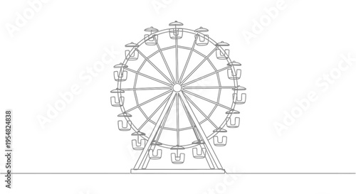 Ferris Wheel outline drawing, simple line art, isolated on white background