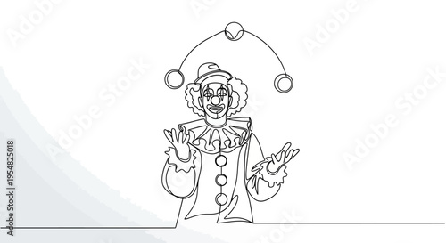 Juggling Clown, One Line Drawing, Minimalist Art, Circus Performer