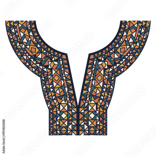 Decorative geometric print neckline design for traditional ethnic clothing and fashion apparel