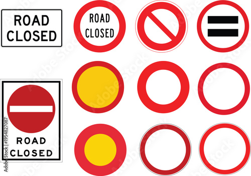 Road Closed Traffic Road Sign Symbols Vector Bundle 11 Icon Vector Designs