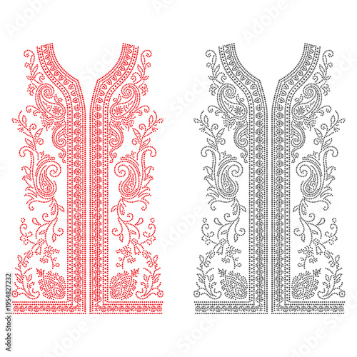 Cuadro en lienzo Two decorative paisley rhinestone neck patterns in red and dark gray for fashion