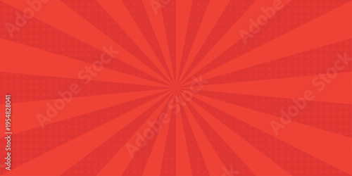 Vector sunburst pattern red halftone design. Vintage paper sunrays illustration. sun beam vector banner design comic burst wallpaper.