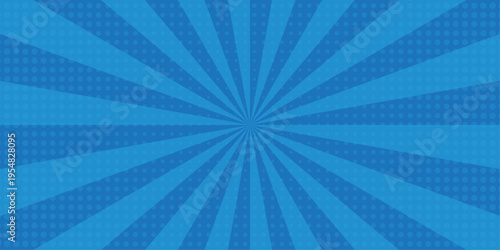 Vector sunburst pattern blue halftone design. Vintage paper sunrays illustration. sun beam vector banner design comic burst wallpaper.