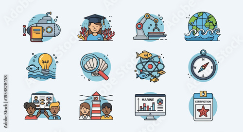 Colorful Vector Icons Representing Various Concepts and Ideas.
