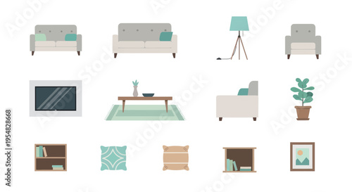 Contemporary Home Furniture and Decor Set for Interior Design.