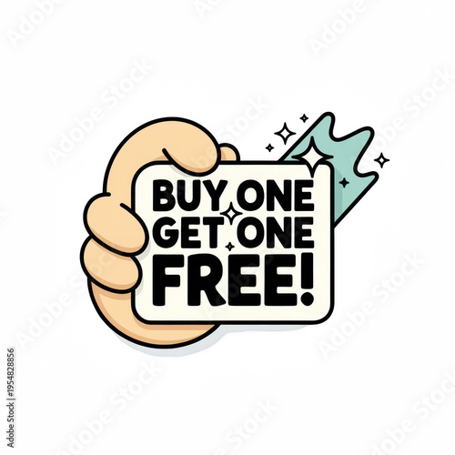 Buy One Get One Free Sale Hand Drawn Illustration Isolated on Transparent Background