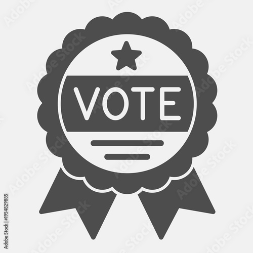 Inscription VOTE on badge solid icon, democracy day concept. Vector graphics. Seal stamp with text sign and editable stroke, glyph style icon for mobile or web design.