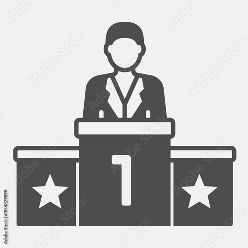 Elections pedestal with candidate solid icon, democracy day concept. Vector graphics. First place sign and editable stroke, glyph style icon for mobile or web design.