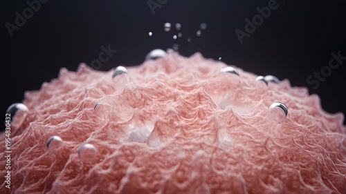 Close-Up of Biological Cell Surface With Water Droplets Forming and Moving