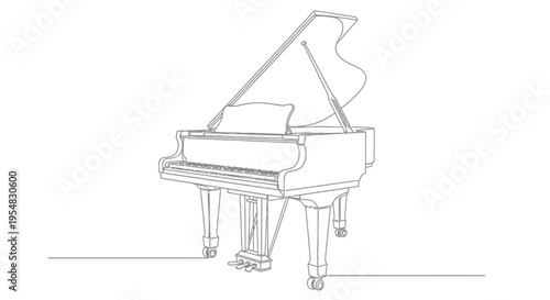 Elegant Grand Piano Outline Drawing, Minimalist Music Instrument Line Art