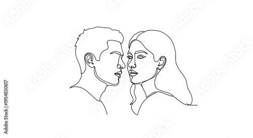 Minimalist couple portrait, line art drawing, romance, love, connection, intimacy, relationship