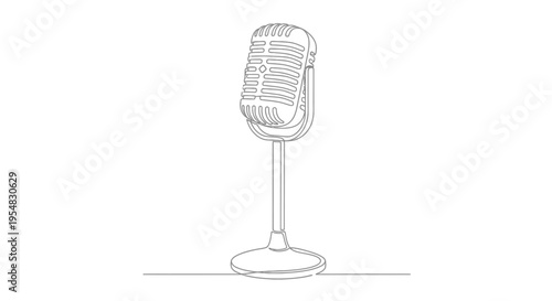 Retro Microphone Single Line Drawing - Vintage Audio Equipment