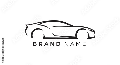 Sleek Sports Car Outline Logo Design with Brand Name Placeholder on Isolated White Background Representing Luxury and Speed