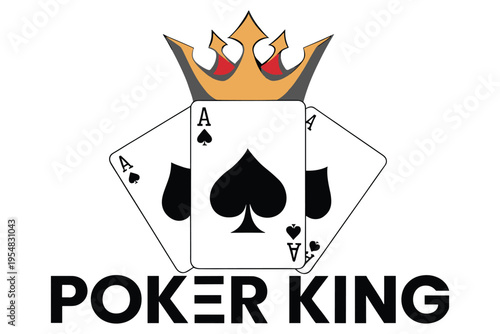 Illustration of playing cards with aces and a golden crown design isolated for gaming and poker themes perfect for logos and graphic design projects