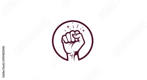 Determined Clenched Fist Symbolizing Strength, Power, and Revolution in a Circular Frame on Isolated White Background